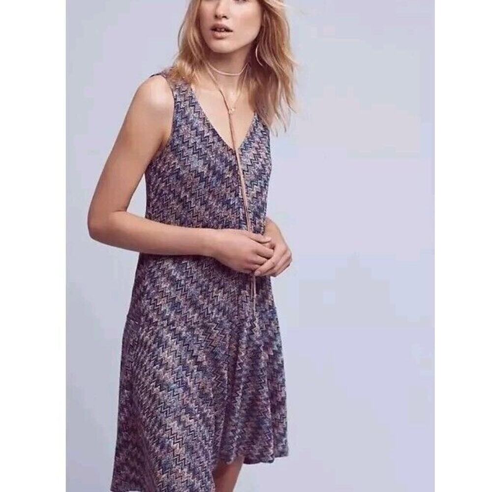 Maeve Anthropologie Knit Dress Sleeveless Chevron Zig Zag Women L Shift Flare